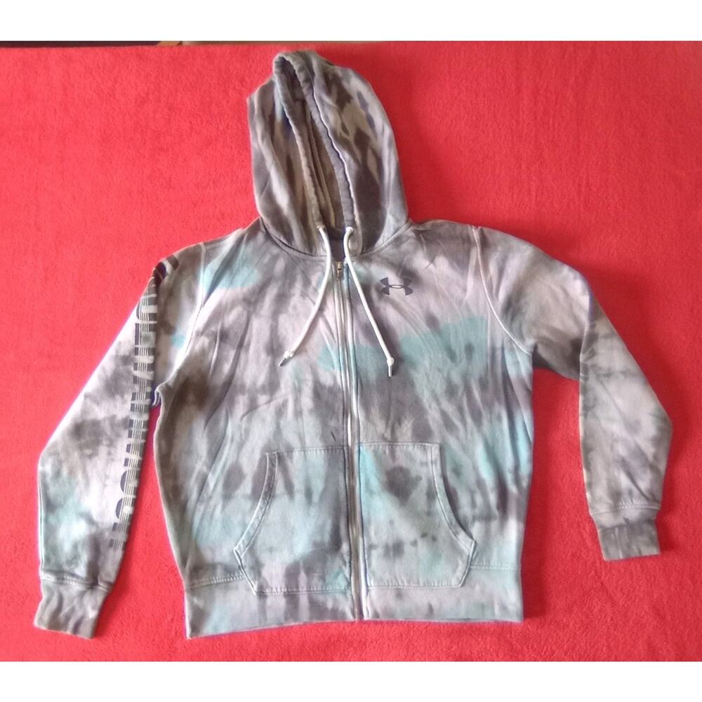 Under Armour Hoodie Full Zip Sleeve Logo Women's Size L Tie Die Indie Retro